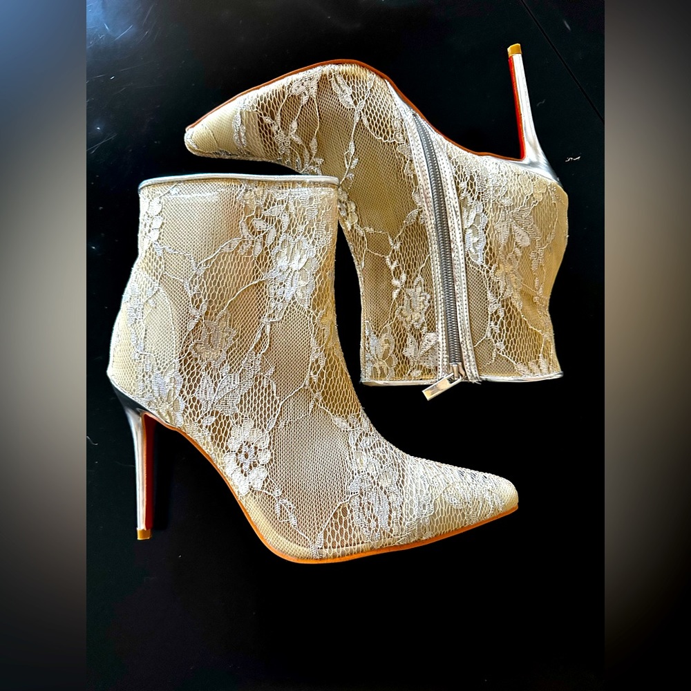 DUPE Red Bottom Lace Heel Booties